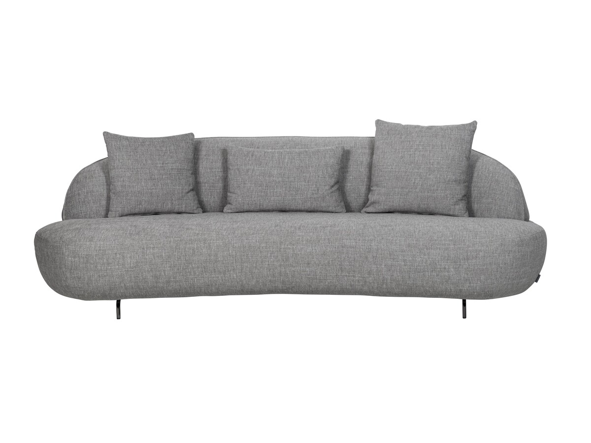 Nowoczesna kanapa, zaoblona sofa, szara sofa w obiciu z grubo plecionej tkaniny