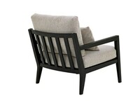 Fotel Karetta, fotel lite drewno, fotel salonowy, fotel jasnoszary tapicerowany z czarnymi podłokietnikami, 