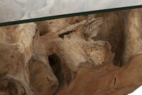 Stolik korzeń w kwadracie z blatem z szyby hartowanej 8 mm