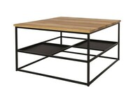 stolik z półką z blachy, czarne nogi, dębowy blat, stal i drewno, meble na wymiar, kwadratowy stolik kawowy