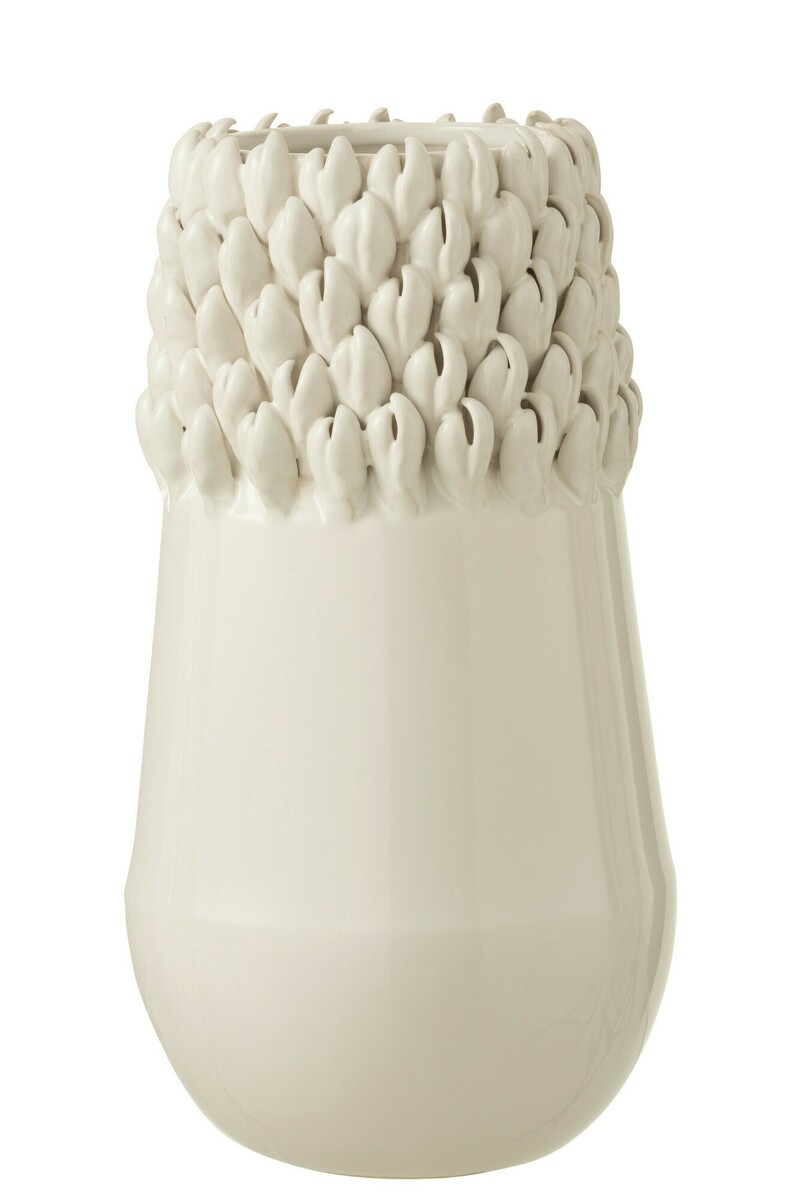 Biały wazon ceramiczny z ciekawym zwieńczeniem
