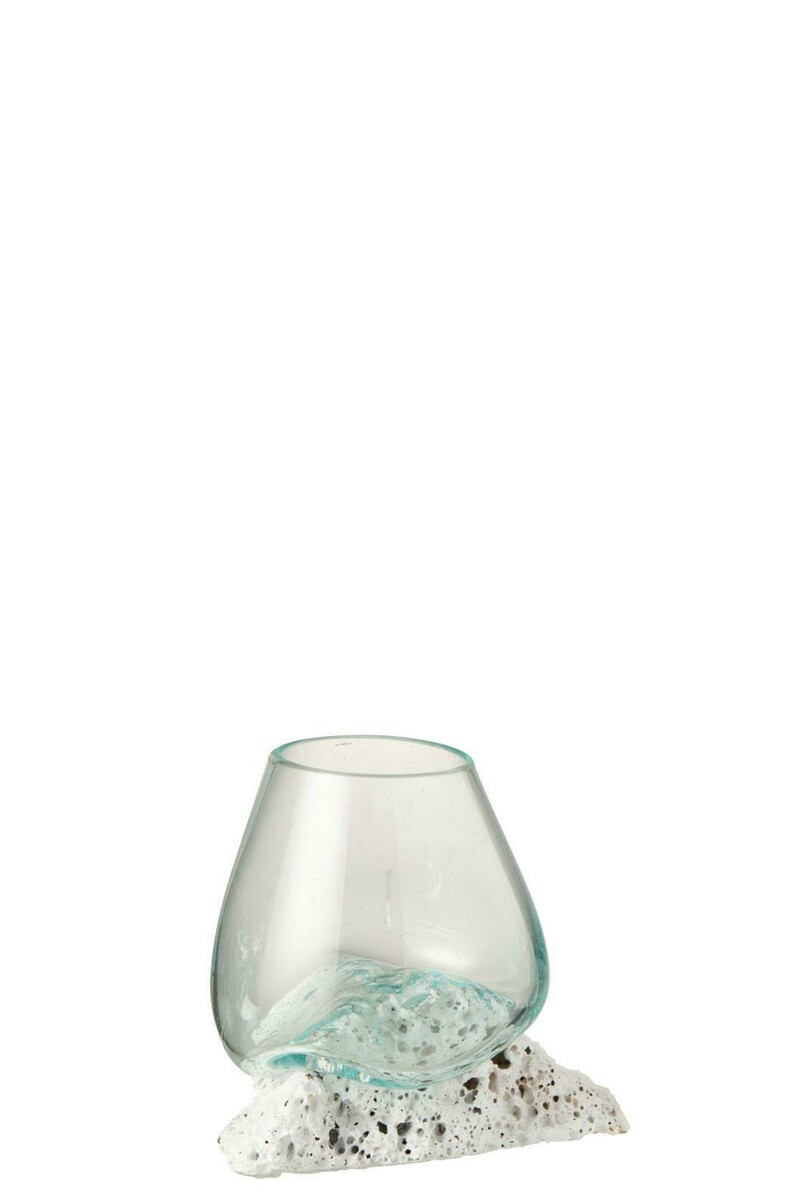 1727 waza szklana na podstawie z lawy, naturalny kamień, oryginalny kształt