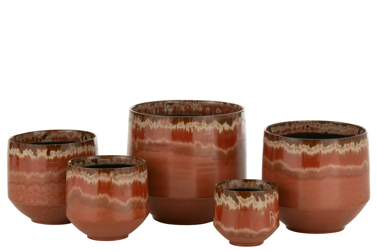 Zestaw wazonów ceramicznym w miedzianym kolorze.