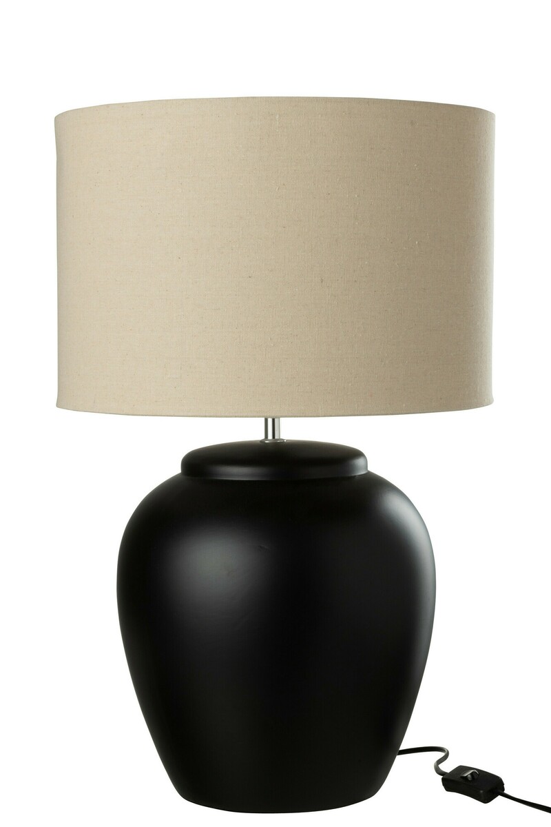 Czarna lampa z beżowym abażurem, duża lampa stołowa