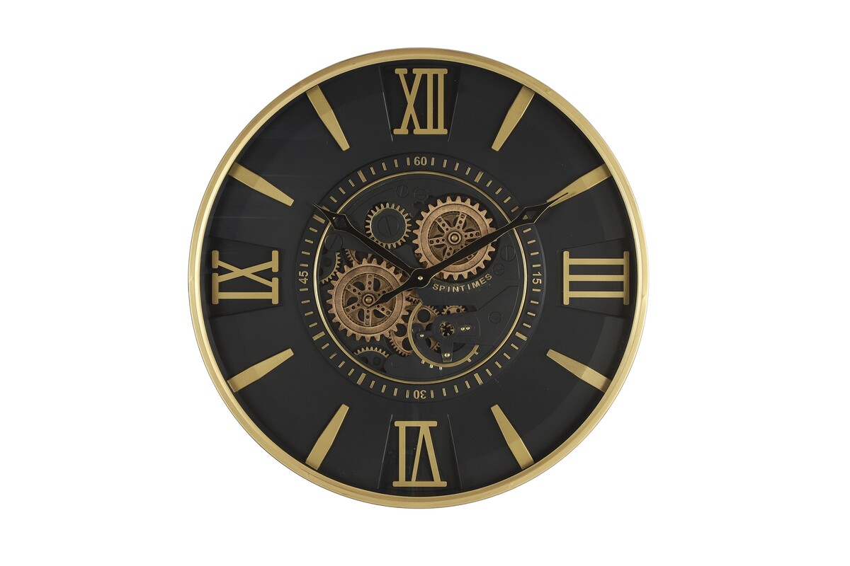 zegar z mechanizmem 60 cm, złote elementy, okrągły, czarny, 788990