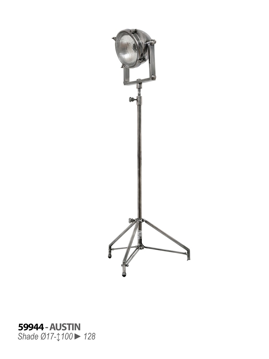 Srebrna lampa podłogowa na regulowanej podstawie