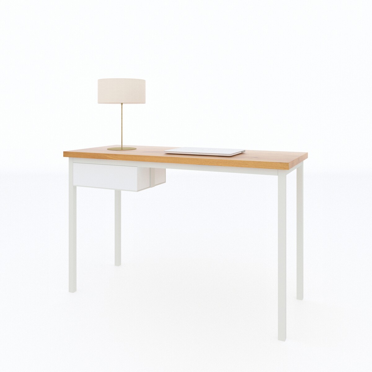 małe białe biurko z drewnianym blatem, białe biurko 