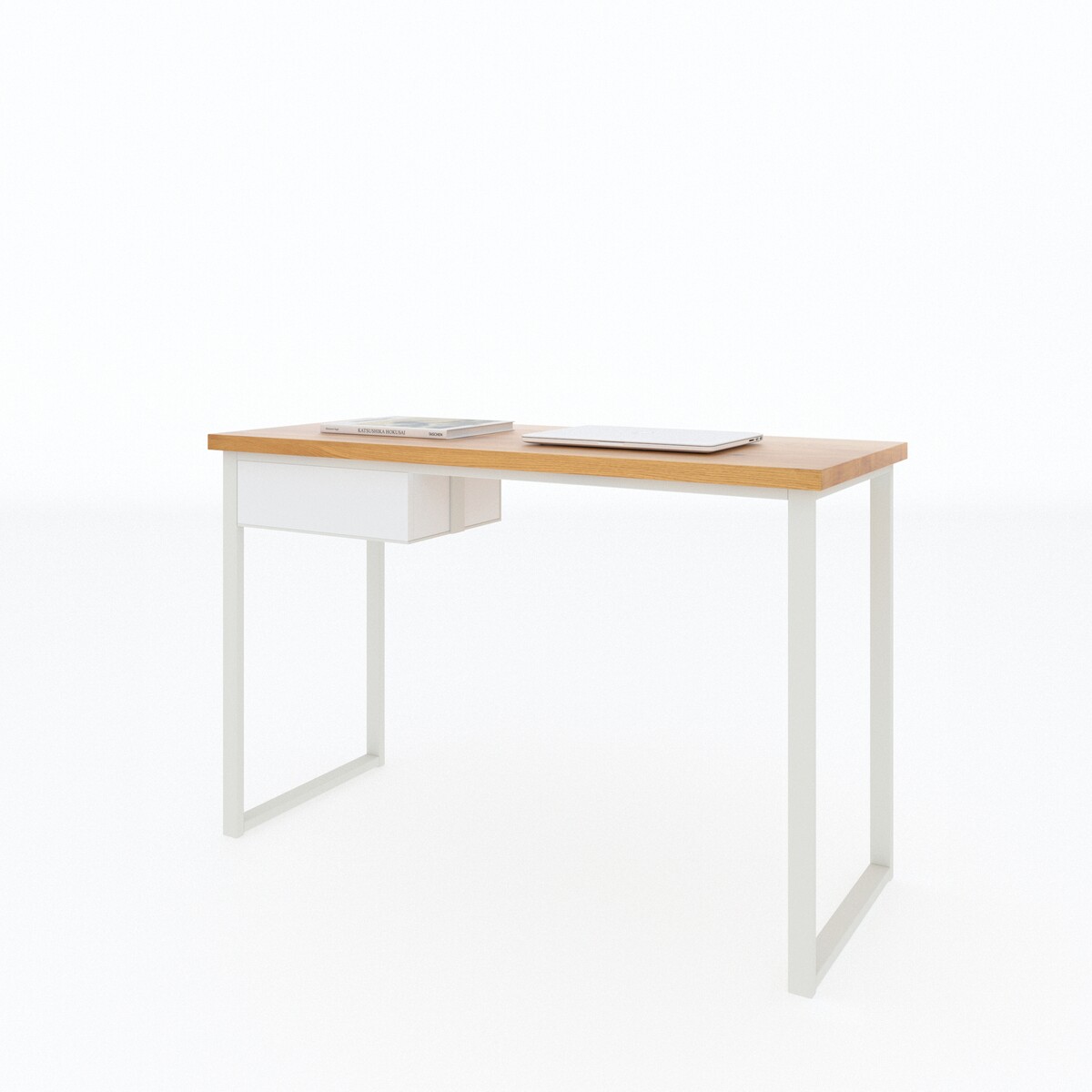 białe biurko z blatem dębowym 120cm z białą szufladą - możliwa zmiana koloru i innych modyfikacji PYTAJ W SALONACH INNE MEBLE !