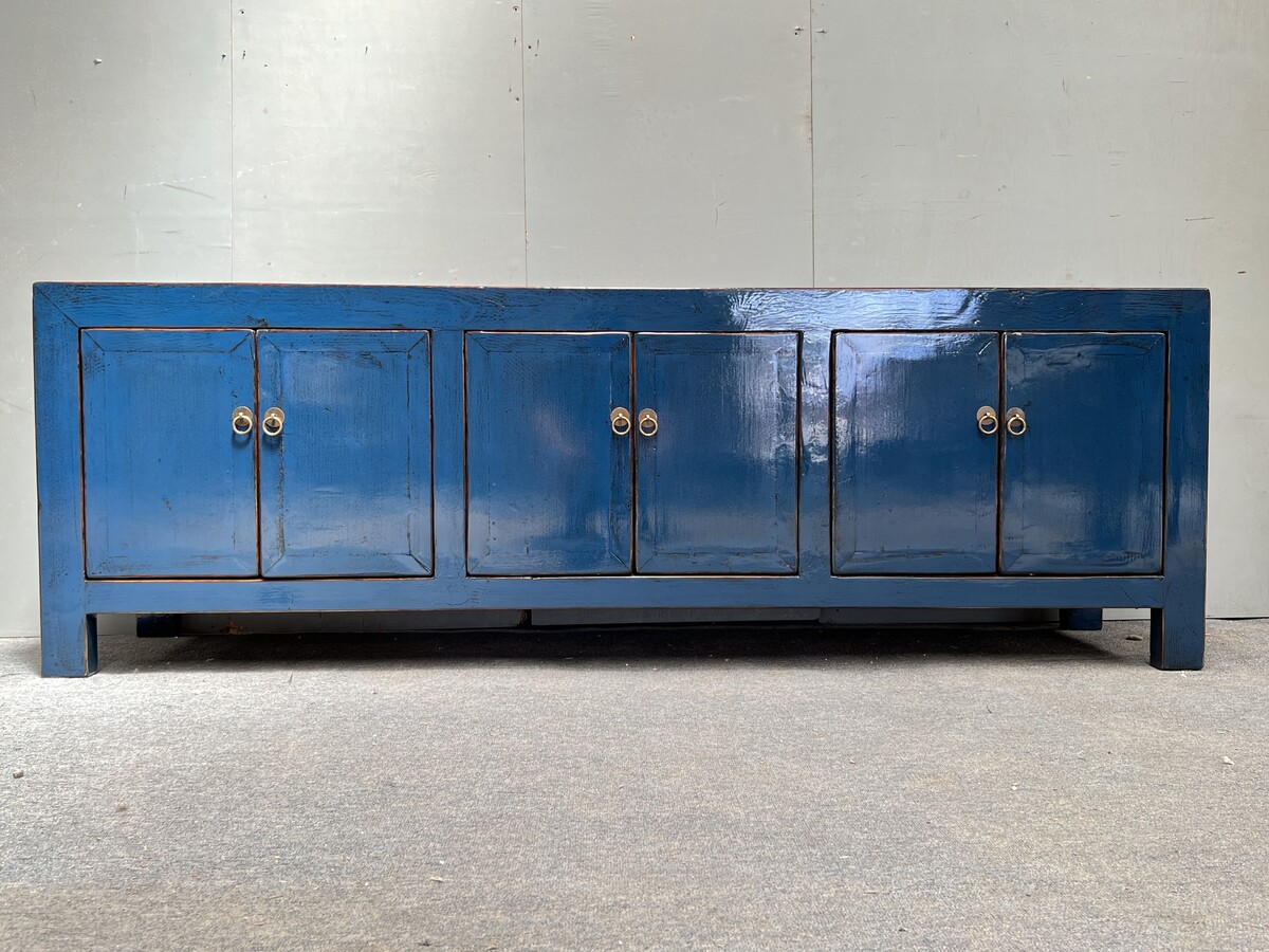 Długa niebieska komoda, komoda 180 cm, drewniana komoda, chińska komoda
