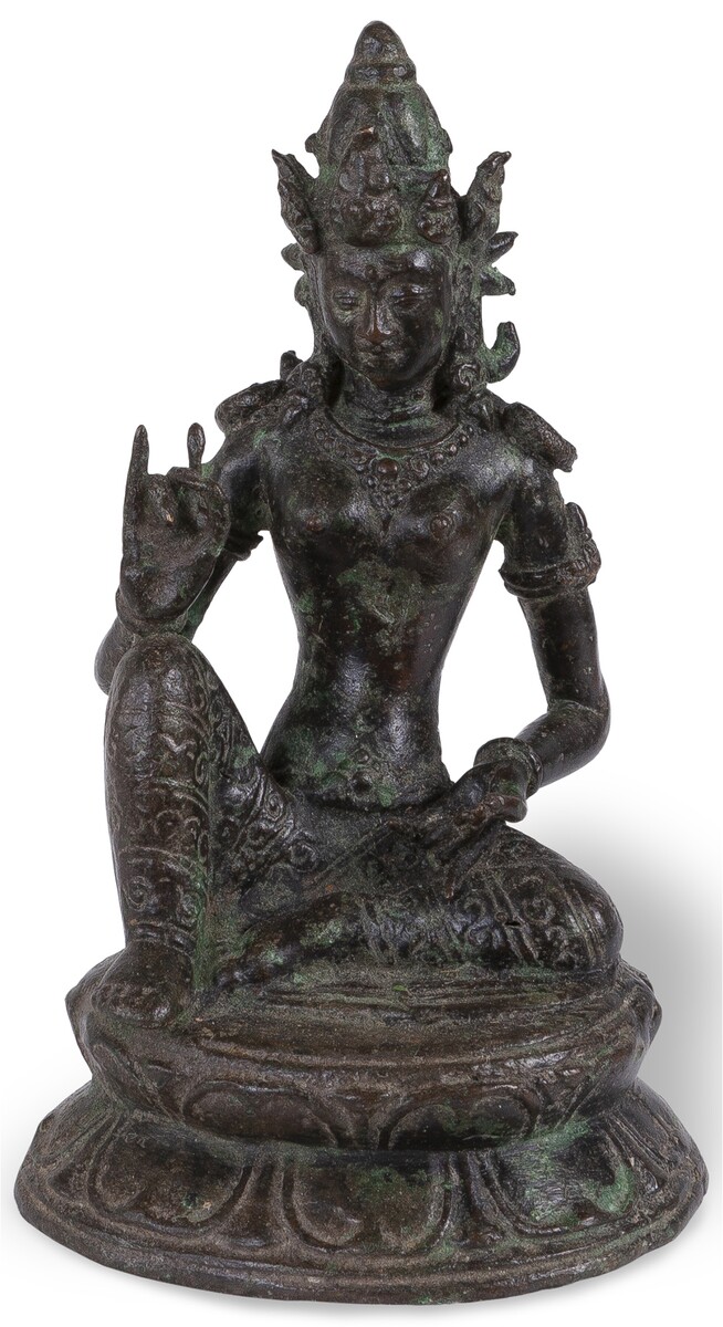 Mała figurka z brązu przedstawiająca hinduistyczny posąg religijny - Tara - żeński budda