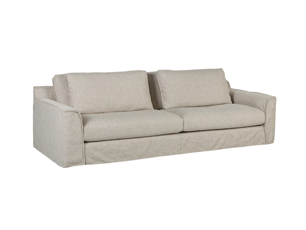 Beżowa sofa modułowa Grande 4, luźny pokrowiec, pierzowe wypełnienie zapewnia luksusowy komfort siedzenia, tworząc idealną przestrzeń relaksacyjną.