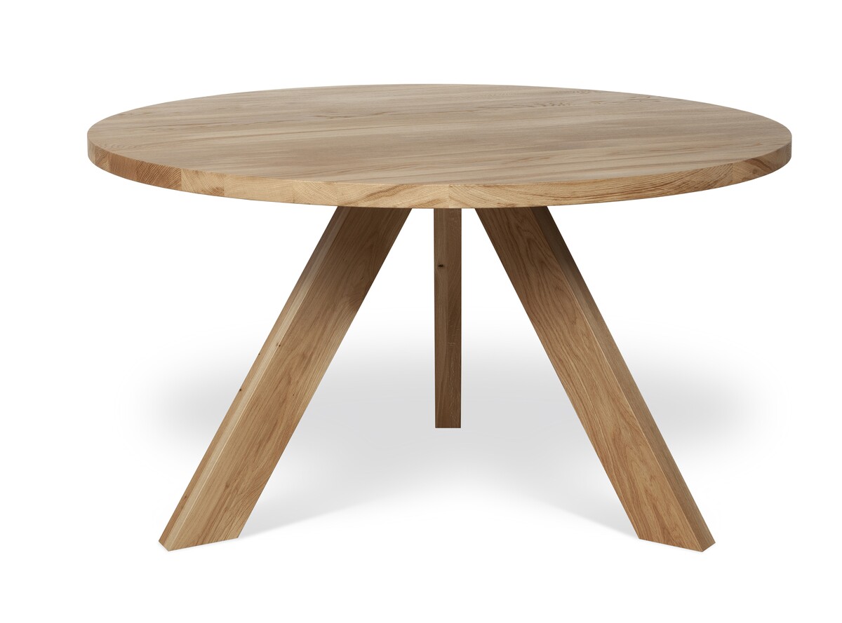 stół okrągły z litego drewna dębowego na trzech nogach