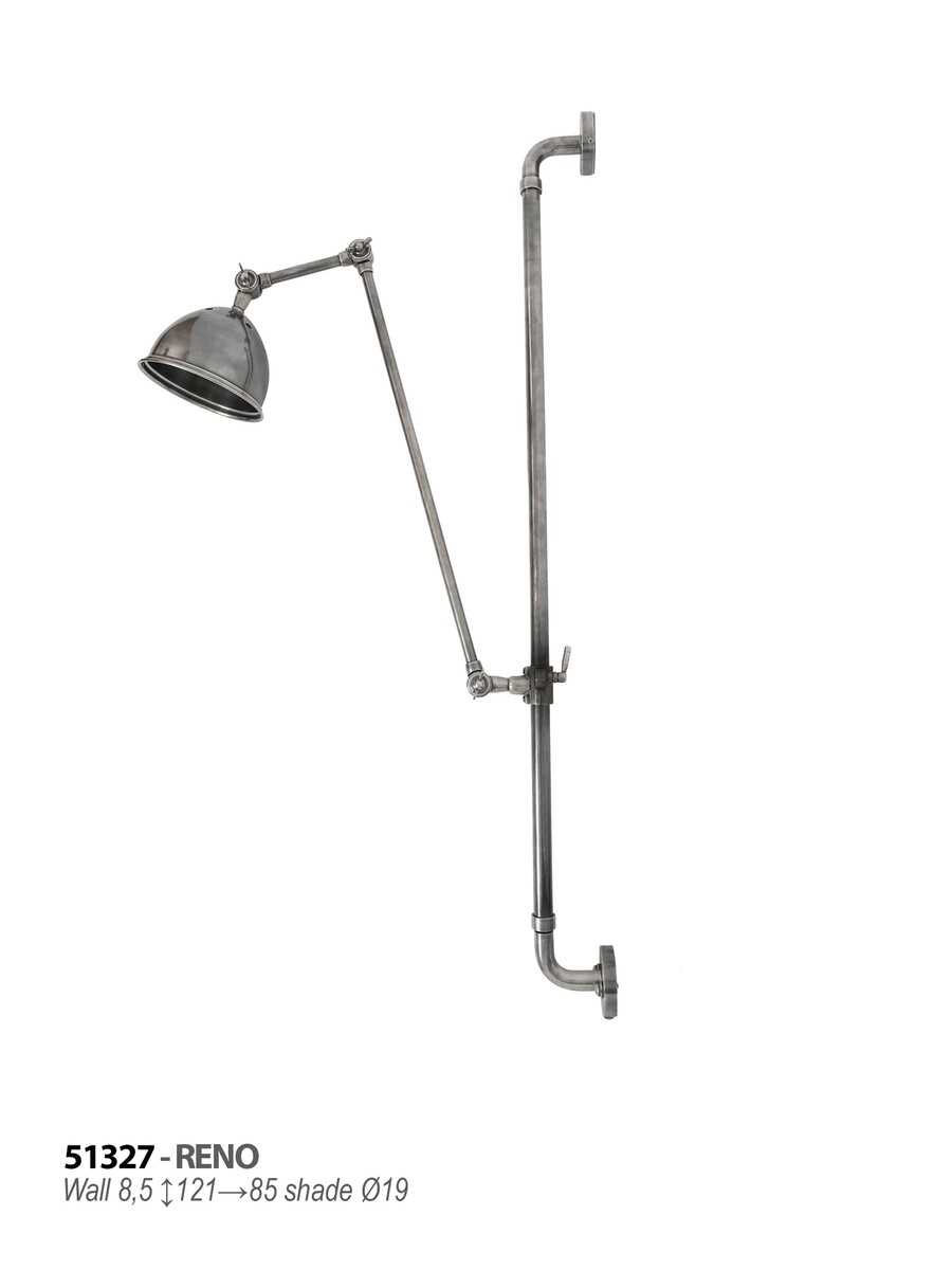 Lampa na wysięgniku, ciekawy kinkiet ścienny, lampa z regulowanym ramieniem. Oświetlenie industrialne, lampa w kolorze postarzanego srebra.
