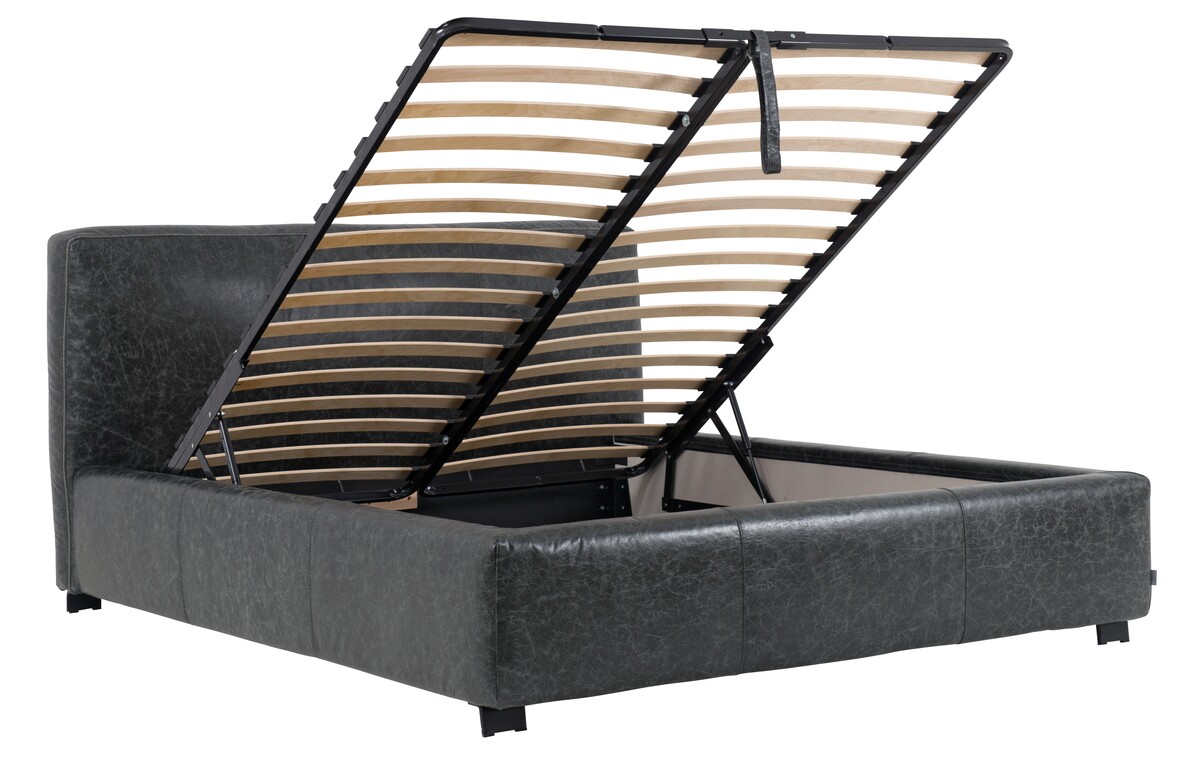 Shabby Bed łóżko z pojemnikiem na pościel, tapicerowane skórą naturalną 
