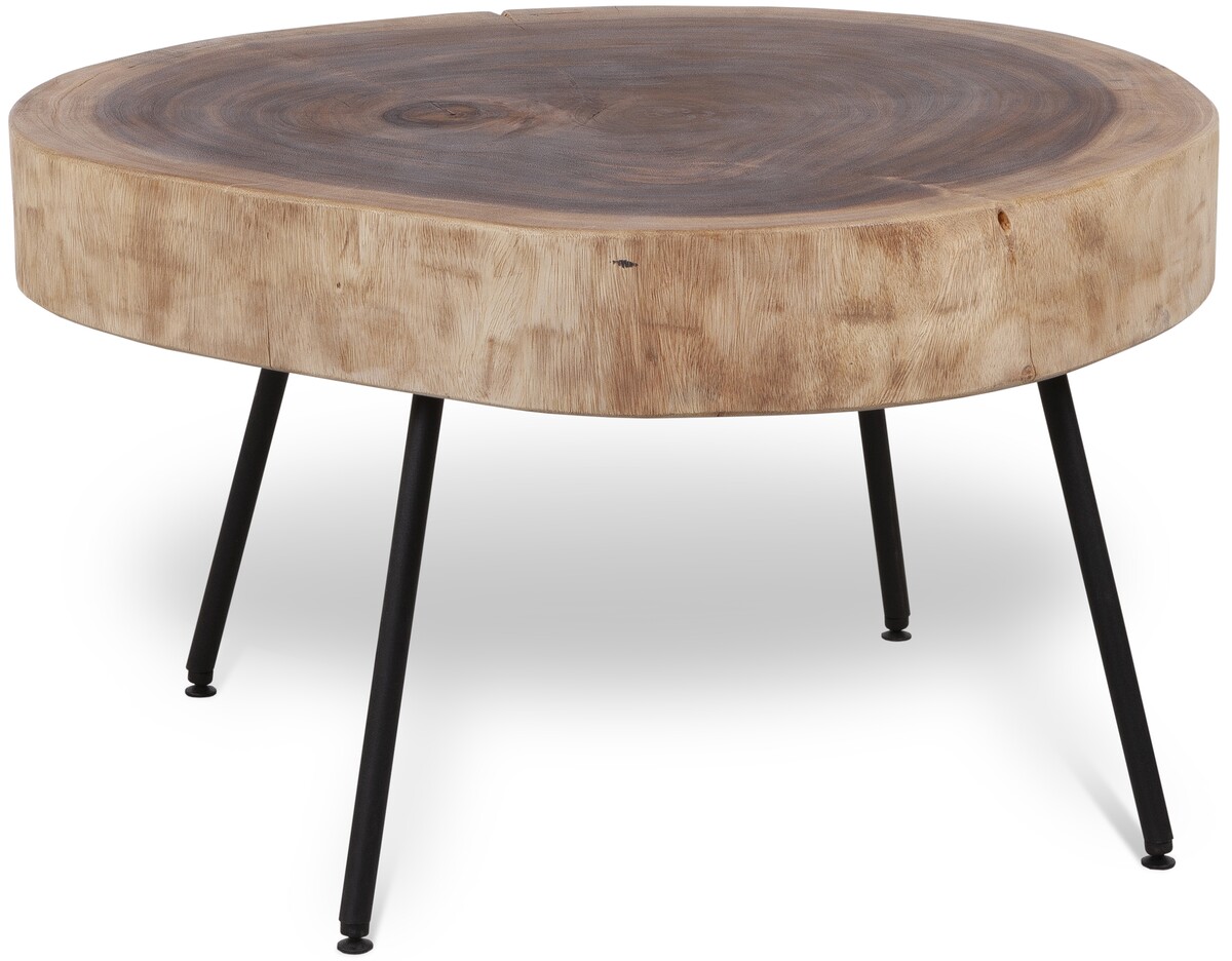 Piękny stolik kawowy, gruby blat z egzotycznego drewna suar w kolorze szlachetnego brązu, drewniany stolik dla osób lubiących minimalizm