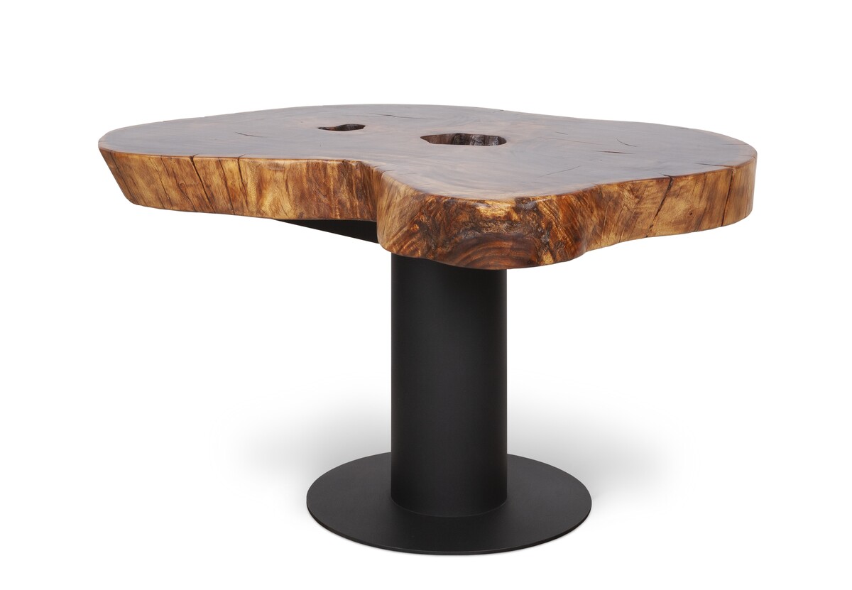Okrągły stół na jednej nodze. Stół z drewna.