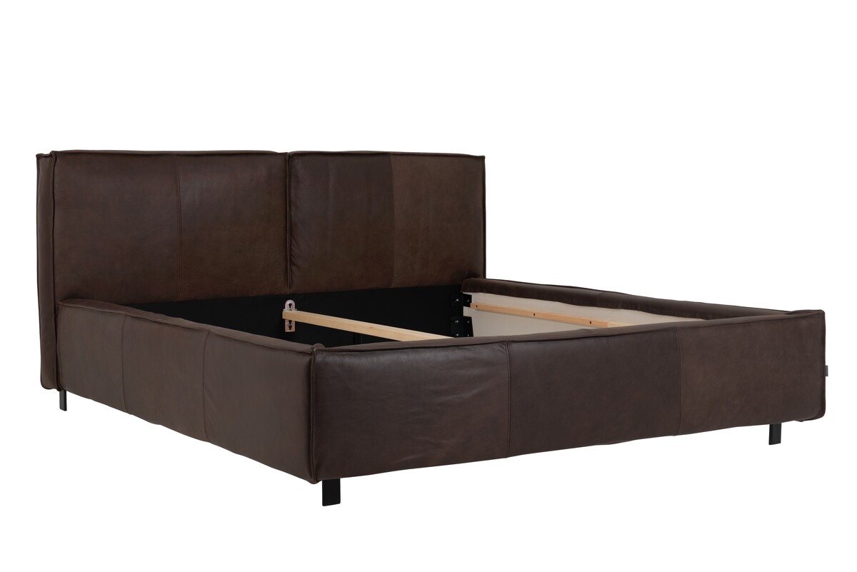 Łóżko Vesta Bed w ciemnobrązowej skórze z przeszyciem F-SPECIAL