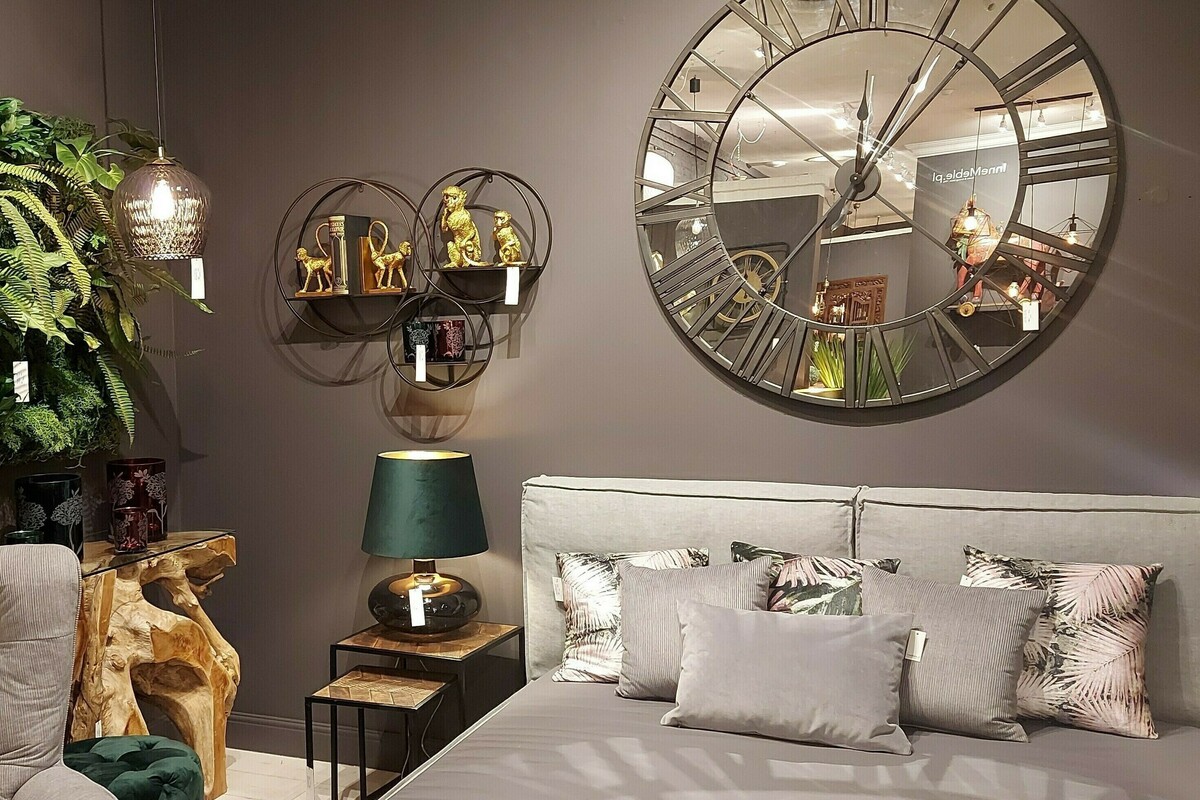 Wiszący duży zegar z lustrem, okrągły metalowy zegar loft, 