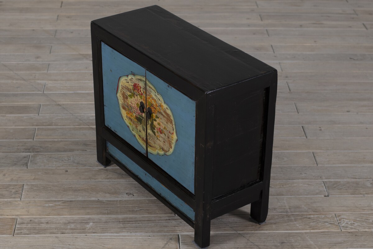 komoda drewno egzotyczne malowana niebieski z czarnym dzrwi M-69   TA18-7156-96-40-83 (2)