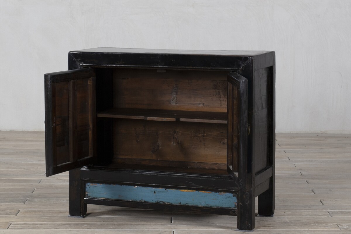 komoda drewno egzotyczne malowana niebieski z czarnym dzrwi M-69   TA18-7156-96-40-83 (4)