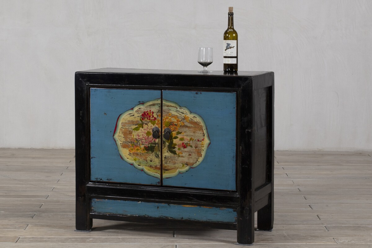 komoda drewno egzotyczne malowana niebieski z czarnym dzrwi M-69   TA18-7156-96-40-83 (5)