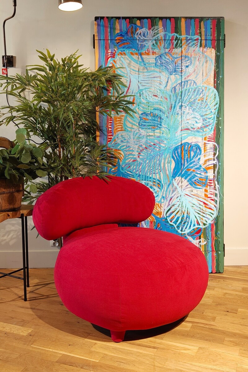 Obraz na drewnie, panel dekoracyjny, obraz w stylu pop-art, różowy fotel Circolo Mti Furninova