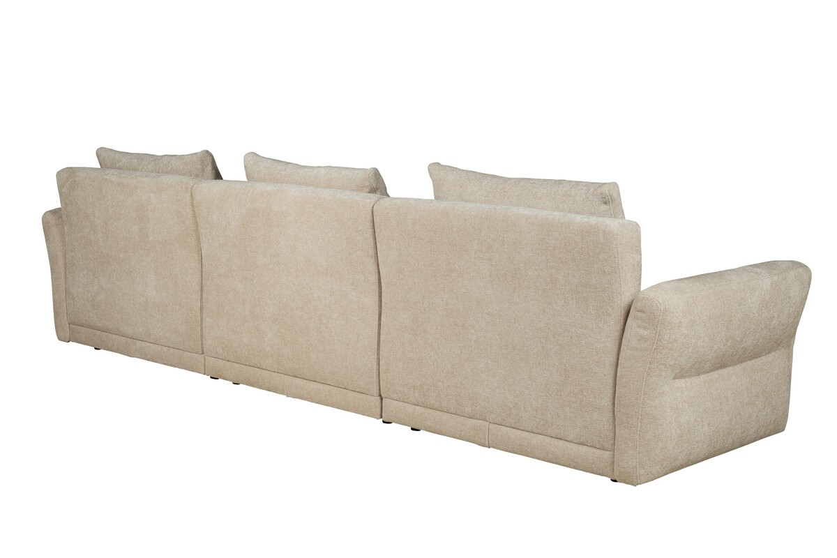 Minimalistyczna sofa modułowa w jasnej, beżowej tkaninie