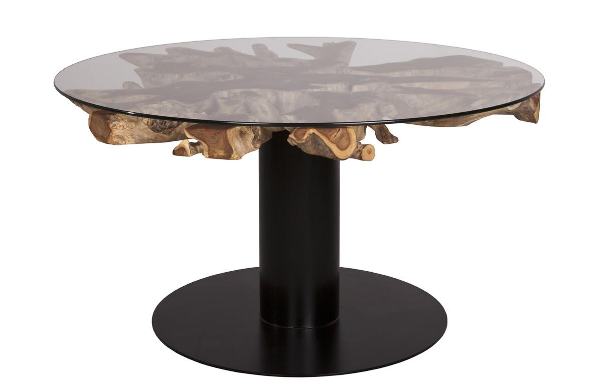 Okrągły stół z tekowym blatem