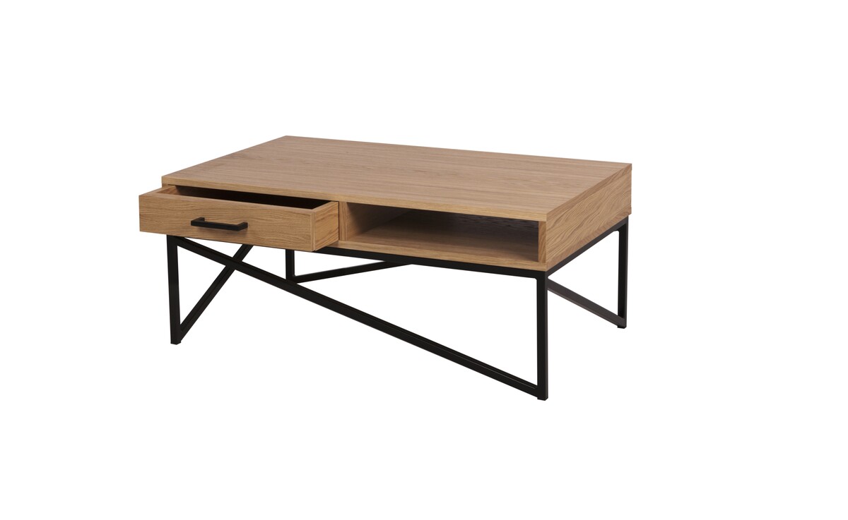 stolik niski, ława, prostokątny, z szufladami, nogi N, czarne, profil 20x20mm 