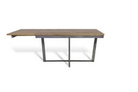 Stół z grubym dębowym blatem, stół industrialny, stół na stalowej podstawie.
