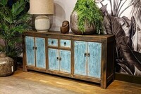 duża komoda, kolorowe meble, niebieska komoda, komoda do salonu, drewniana komoda, komoda z szufladami, komoda 180 cm,  (5)