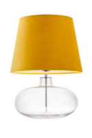 lampa stołowa, lampa z żółtym abażurem, szklana lampa, lamppa na komodę, lampa dekoracyjna, pękata lampa