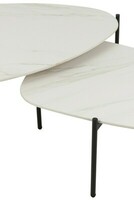 Niski stolik kawowy z blatem kamiennym, stolik na metalowej podstawie. Elegancki stolik do salonu.