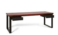 oryginalne biurko z czerwonym blatem starym, szuflady czarne
