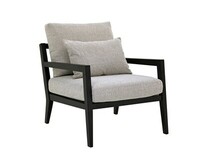 Fotel Karetta, czarna rama , obicie naturalna tkanina, poduszka dekoracyjna, połaczenie elegancji i wygody, skandynawski projekt inspirowany latami 50 i 60 