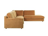 Musztardowa sofa modułowa Grande 3 C EP, tkanina Trapani Bronze, velur żółty/musztardowy,  model dostępny ze stałym lub luźnym pokrowcem, pierzowe wypełnienie zapewnia luksusowy komfort siedzenia, tworząc idealną przestrzeń relaksacyjną.

