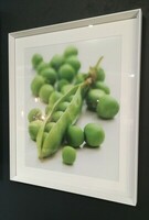 Obraz z zielonym groszkiem, obraz do jadalni, obraz martwa natura, zdjęcie groszku w białej ramie