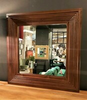 Lustro drewniane, lustro kwadratowe w drewnianej, tekowej ramie