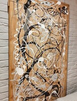 Panel ścienny drewniany, abstrakcja na drewnie, szaro - biały obraz abstrakcyjny