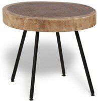 Industrialny stolik kawowy wykonany z drewna SUAR, zachowane naturalne odcienie drewna, podstawa wykonana z metalu malowanego na czarno