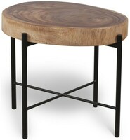 Ciekawy stolik kawowy z grubego drewna SUAR, naturalne kolory drewna, podstawa lakierowana proszkowo w kolorze czarnym