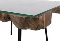 Oryginalny stolik z niepowtarzalnym blatem z drewna tekowego z szybą hartowaną