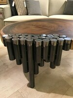 unikatowy stolik z niepowtarzalnym blatem z drewna tropikalnego, nogi-podstawa stalowa ręcznie spawana ( realizujemy także projekty indywidualne)