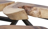 Oryginalny stół drewno suar - blat ze szkłem hartowanym