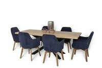stół dębowy 200cm fotele do stołu niebieskie LIVA obrotowe