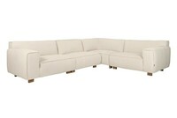 Kremowa, duża sofa modułowa z przeszyciem F-SPECIAL, w tkaninie Aquaclean