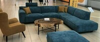 narożna sofa Vesta sztruks, niebieska, szew zewnętrzny  