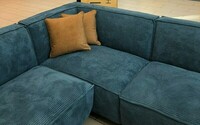 narożna sofa Vesta sztruks, niebieska, szew zewnętrzny  