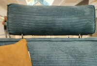 narożna sofa Vesta sztruks, niebieska, szew zewnętrzny zagłowek w narożniku  