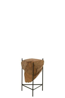 11303 dekoracyjny stolik z drewna tekowego na metalowych nóżkach, oryginalny / naturalny kształt drewna
